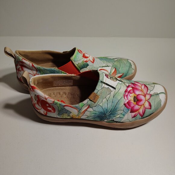UIN Tranquil Lotus Toledo I Women's Art Travel Slip On Shoes Canvas Floral - Picture 8 of 13